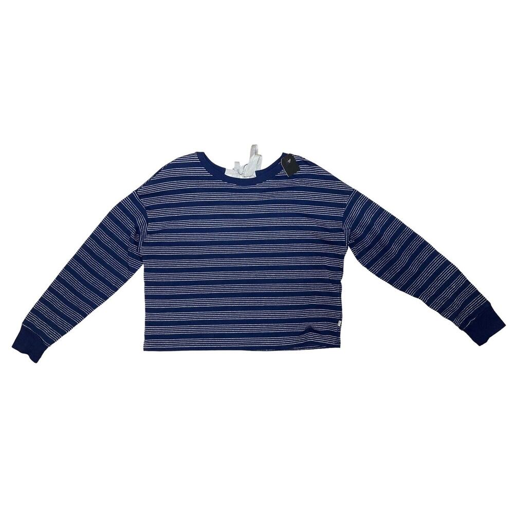 Levi's Cotton Striped Top Long Sleeve Navy Blue Glitter Silver Back Tie Small